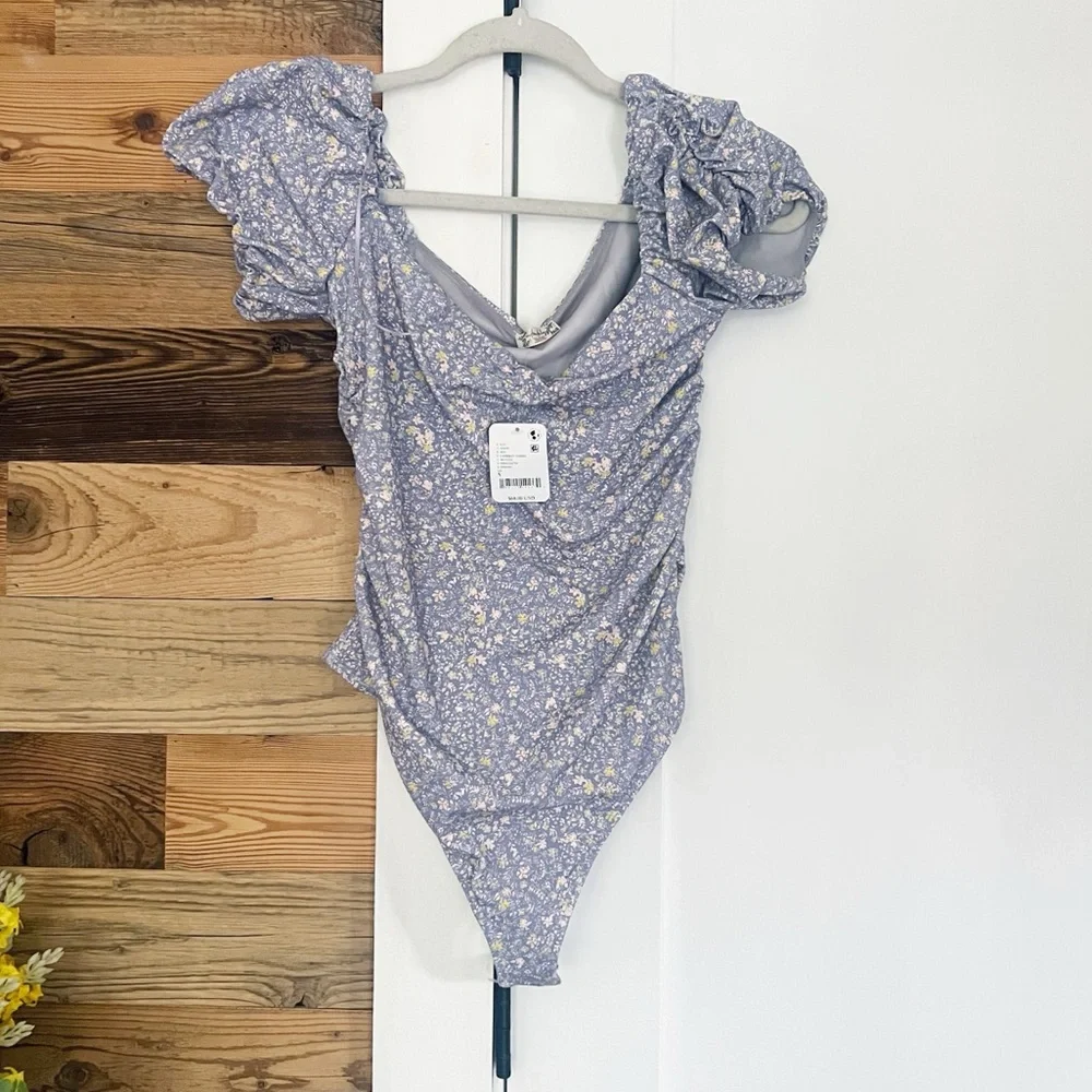 Free People Printed Bella Bodysuit - Chambray Combo